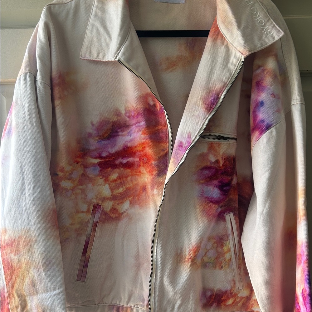 Men’s Light Pink Tie-Dye Performance Jacket with Orange & Purple Accents